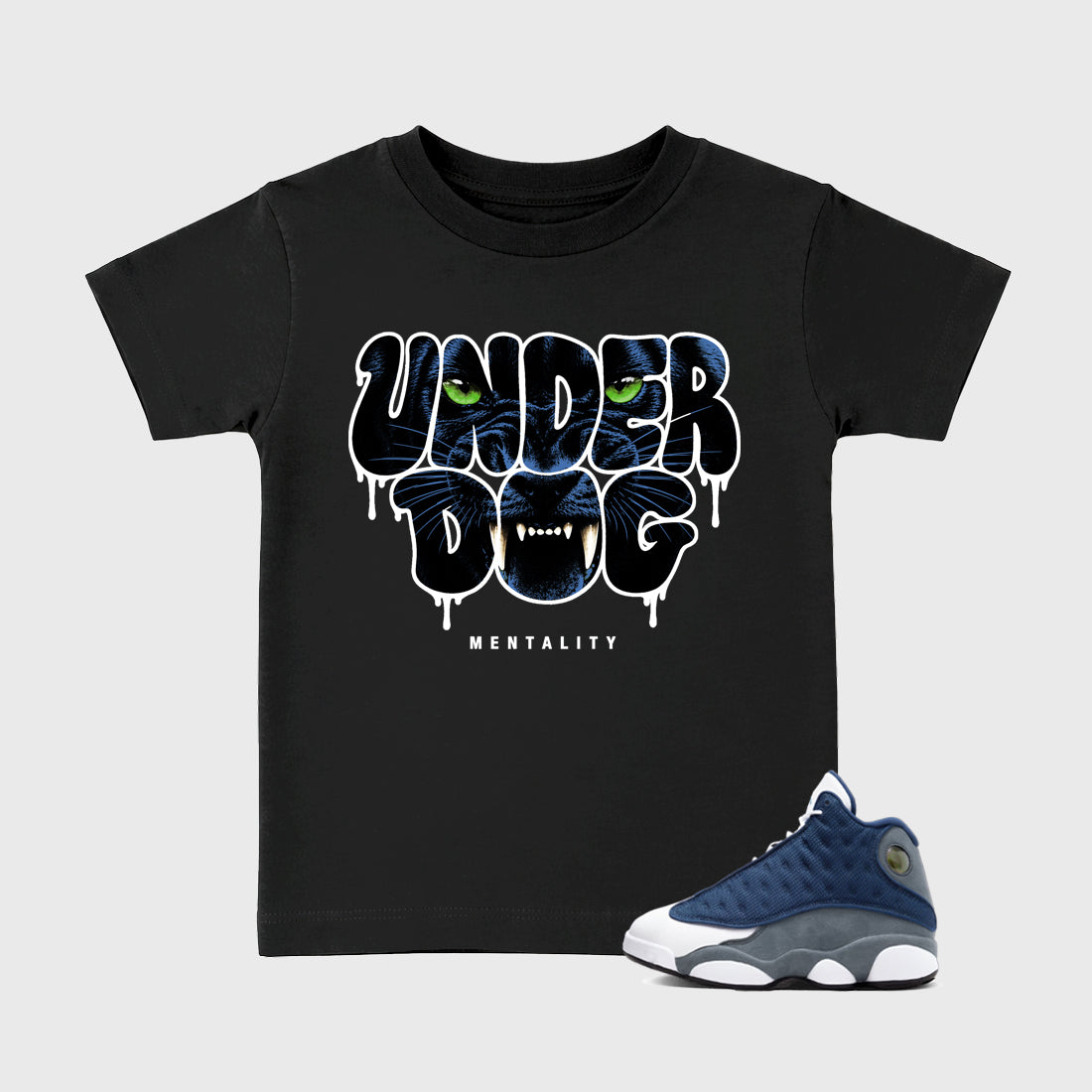 Under Dog Baby & Kids Graphic T-Shirt featuring original artwork designed to match the Air Jordan 13 Flint. Black 1 Kids Graphic Tee.