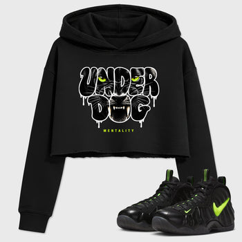 Sneaker match tees – Sneaker Tees To Match Air Foamposite Pro Black Shoes – Under Dog Mentality Crop T-Shirt Black 1