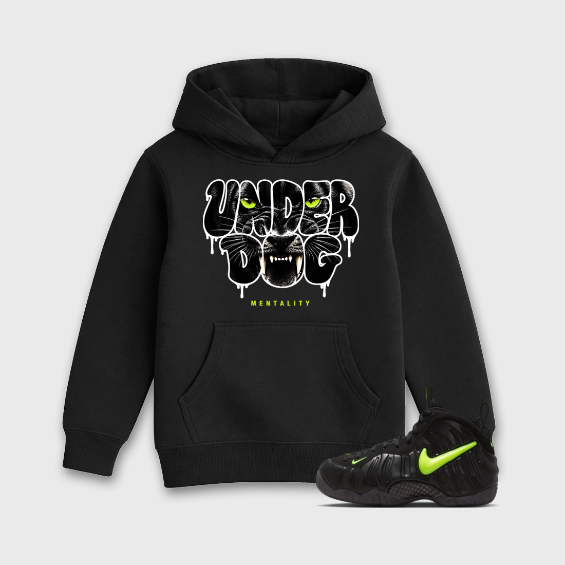 Sneaker match tees – Sneaker Tees To Match Air Foamposite Pro Black Shoes – Under Dog Mentality Kids T-Shirt Black 1