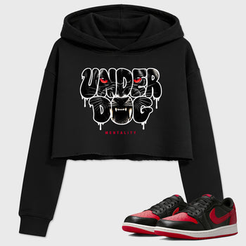 Sneaker match tees – Sneaker Tees To Match Air Jordan 1 Banned Shoes – Under Dog Mentality Crop T-Shirt Black 1