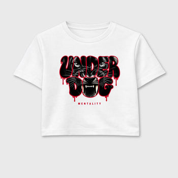 Under Dog Mentality women’s crop tee designed to match the Air Jordan 12 Retro Bloodline, featuring coordinated White 2 options for a perfect streetwear vibe.