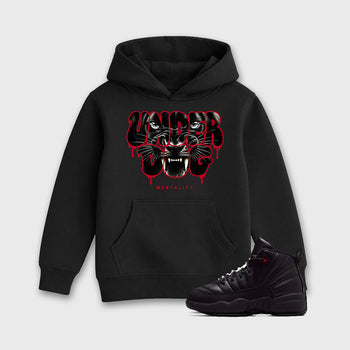 Under Dog Mentality affordable baby and kids t-shirt designed to match the Air Jordan 12 Retro Bloodline, featuring coordinated Black 1 options for the perfect little sneakerhead streetwear look.