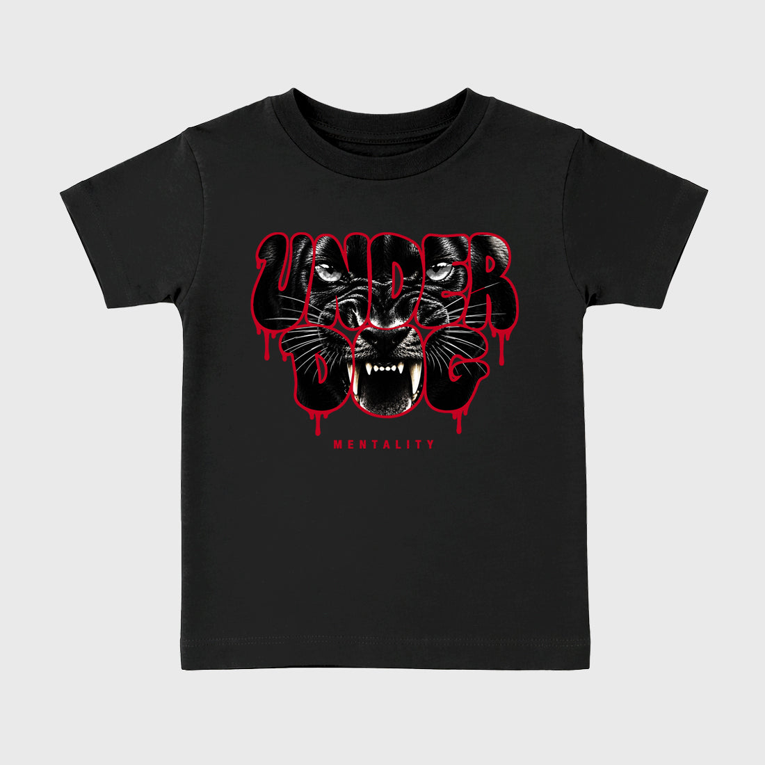 Under Dog Mentality affordable baby and kids t-shirt designed to match the Air Jordan 12 Retro Bloodline, featuring coordinated Black 2 options for the perfect little sneakerhead streetwear look.