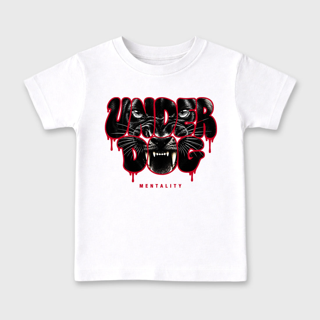 Under Dog Mentality affordable baby and kids t-shirt designed to match the Air Jordan 12 Retro Bloodline, featuring coordinated White 2 options for the perfect little sneakerhead streetwear look.