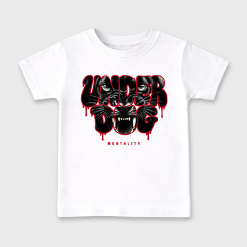 Under Dog Mentality affordable baby and kids t-shirt designed to match the Air Jordan 12 Retro Bloodline, featuring coordinated White 2 options for the perfect little sneakerhead streetwear look.