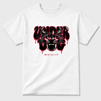 Under Dog Mentality Graphic T-Shirt sneaker match tee designed for the Air Jordan 12 Retro Bloodline, featuring coordinated color options for a perfect streetwear match. White 2 shirt.