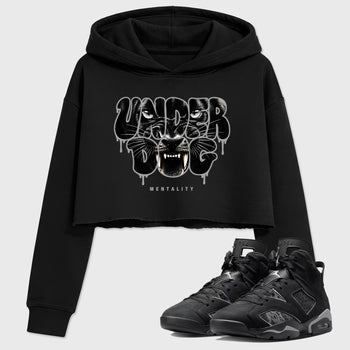 Sneaker match tees – Sneaker Tees To Match Air Jordan 6 Cap and Gown Shoes – Under Dog Mentality Crop T-Shirt Black 1
