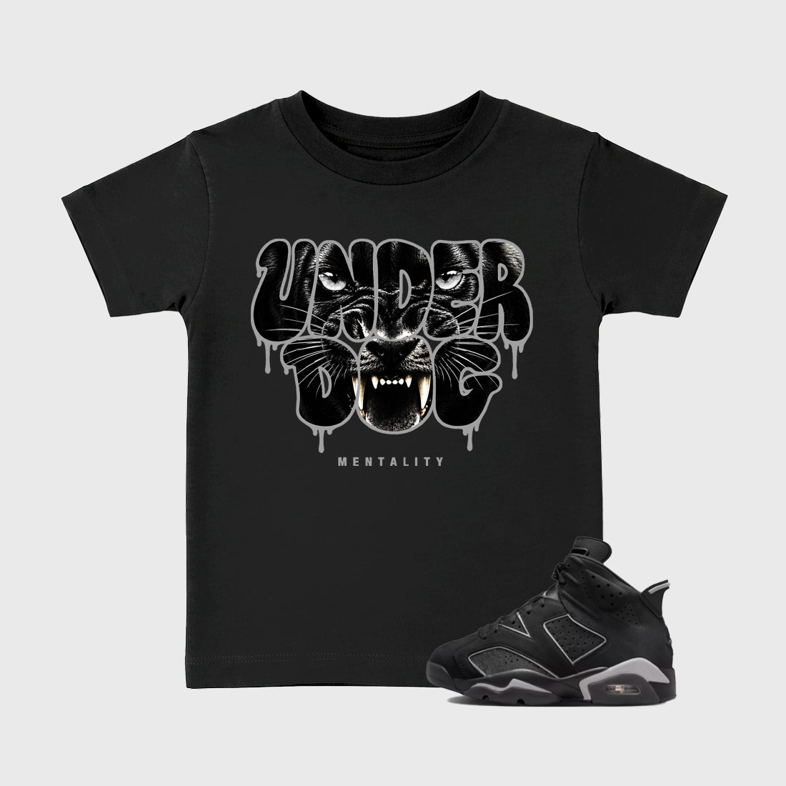 Sneaker match tees – Sneaker Tees To Match Air Jordan 6 Cap and Gown Shoes – Under Dog Mentality Kids T-Shirt Black 1
