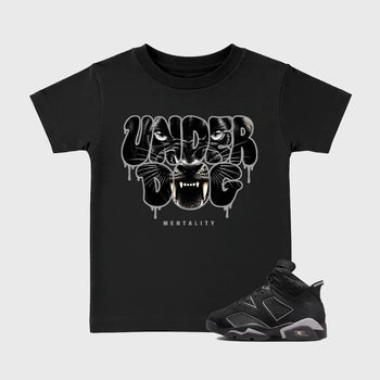 Sneaker match tees – Sneaker Tees To Match Air Jordan 6 Cap and Gown Shoes – Under Dog Mentality Kids T-Shirt Black 1