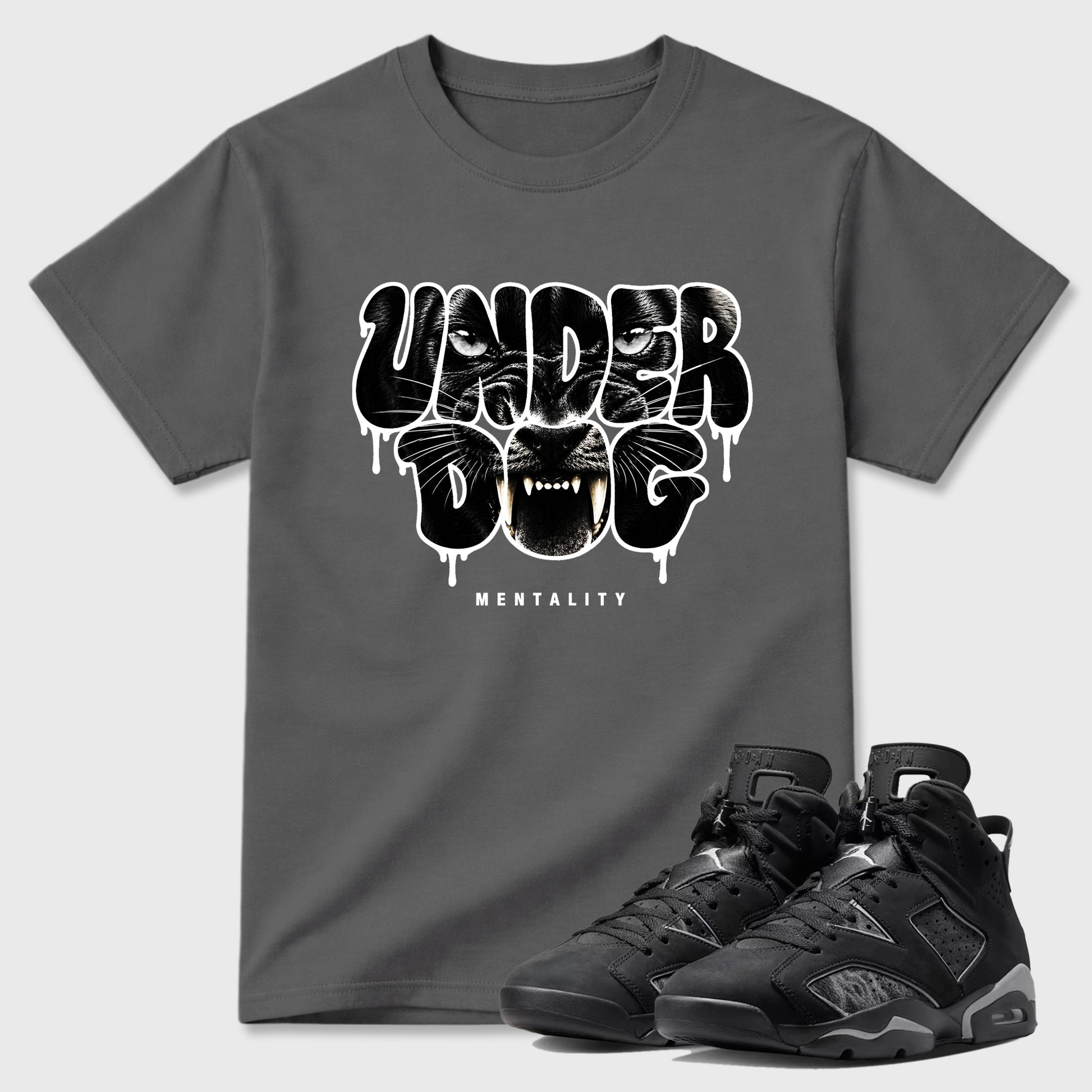 Sneaker match tees – Sneaker Tees To Match Air Jordan 6 Cap and Gown Shoes – Under Dog Mentality Tee Cool Grey 1