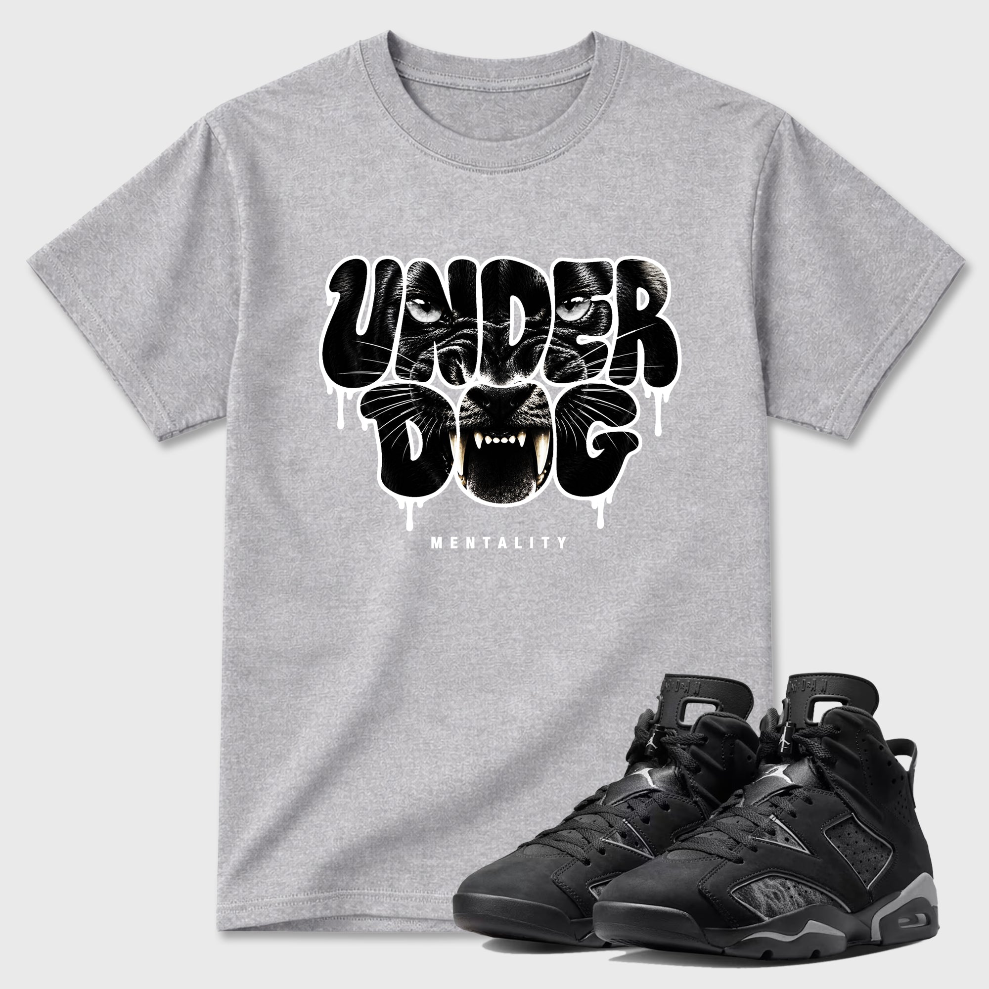 Sneaker match tees – Sneaker Tees To Match Air Jordan 6 Cap and Gown Shoes – Under Dog Mentality Tee Heather Grey 1