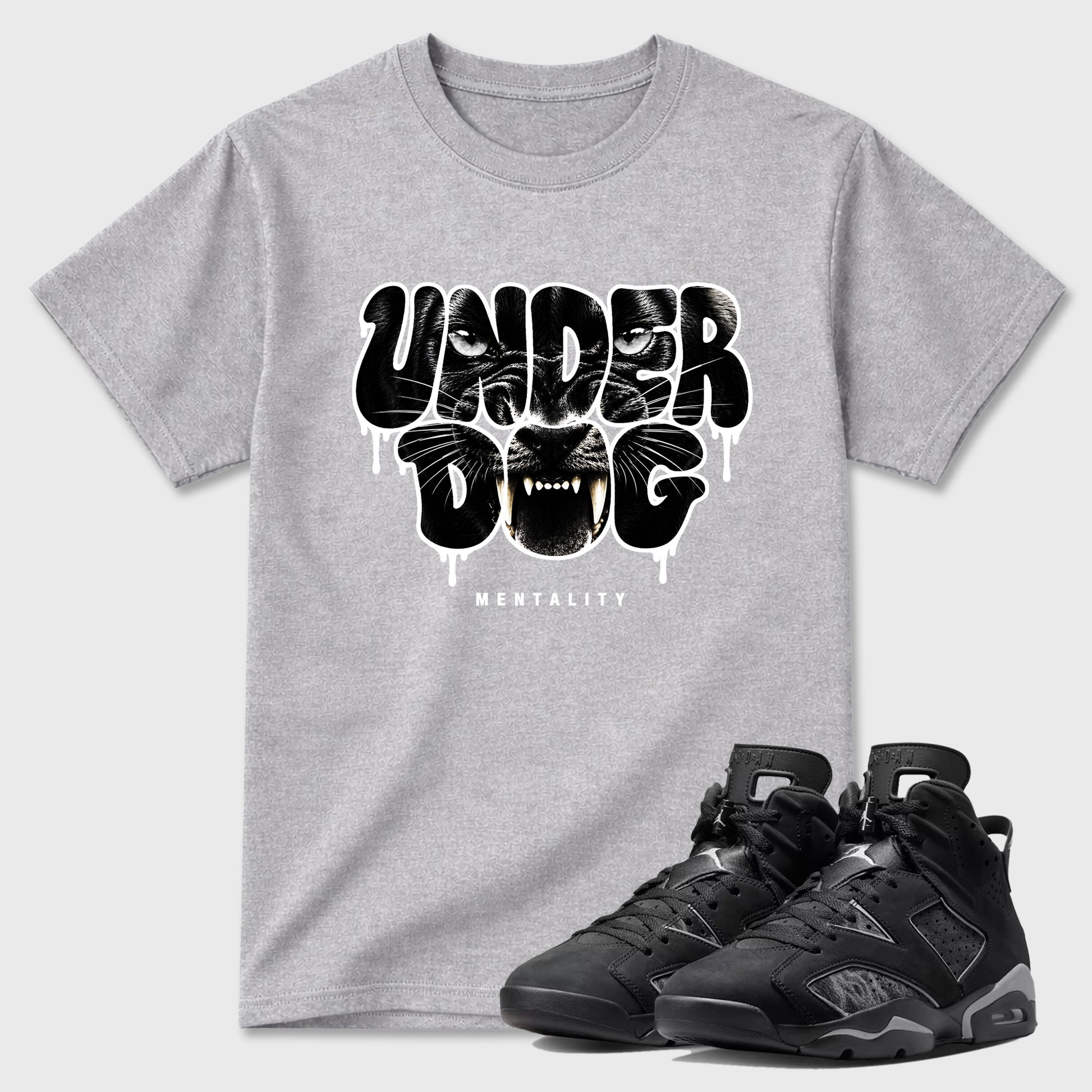 Sneaker match tees – Sneaker Tees To Match Air Jordan 6 Cap and Gown Shoes – Under Dog Mentality Tee Heather Grey 1