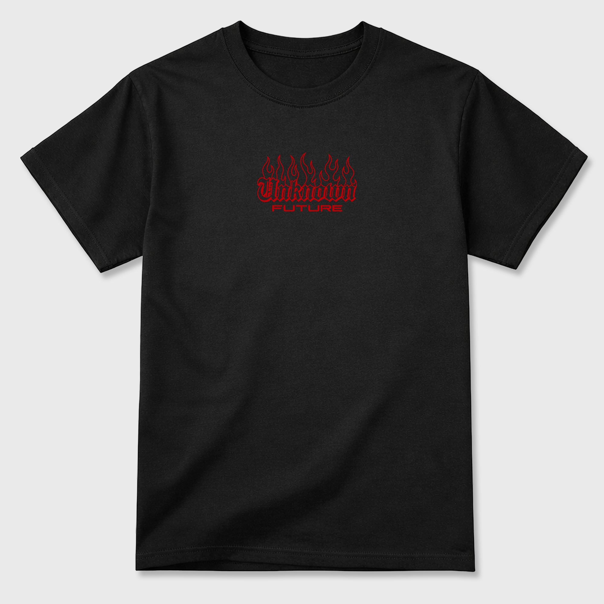 Unknown Future Graphic T-Shirt sneaker match tee designed for the Foams Gym Red, featuring coordinated color options for a perfect streetwear match. Black shirt.