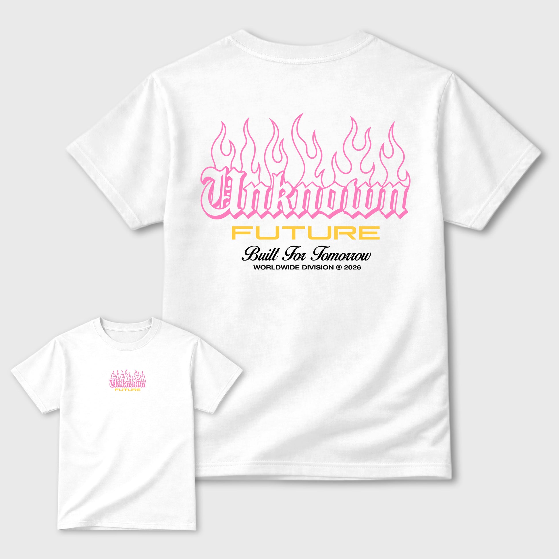 Unknown Future Graphic T-Shirt sneaker match tee designed for the 4s Comic, featuring coordinated color options for a perfect streetwear match. White shirt.