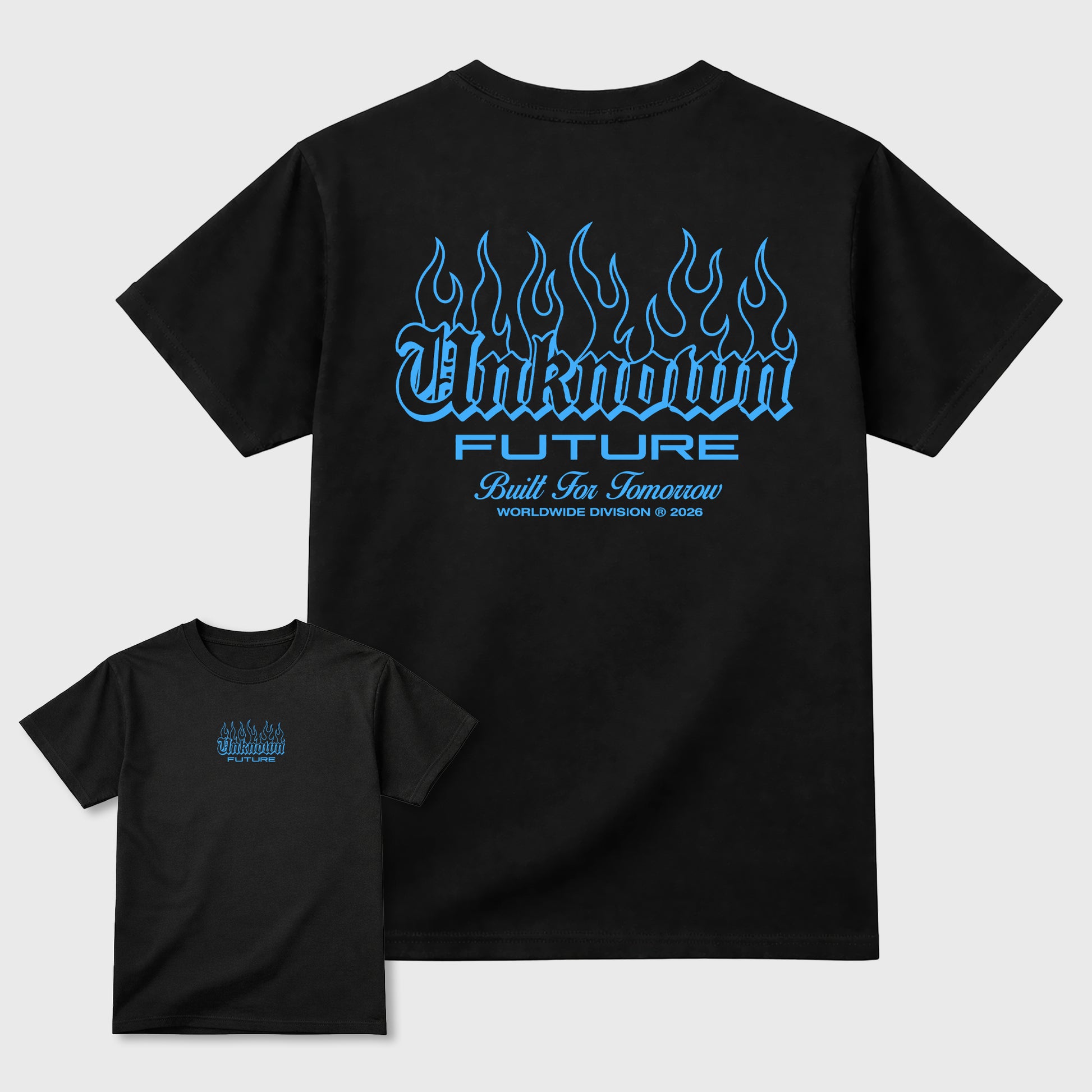 Unknown Future Graphic T-Shirt sneaker match tee designed for the 5s Black Carolina, featuring coordinated color options for a perfect streetwear match. Black shirt.