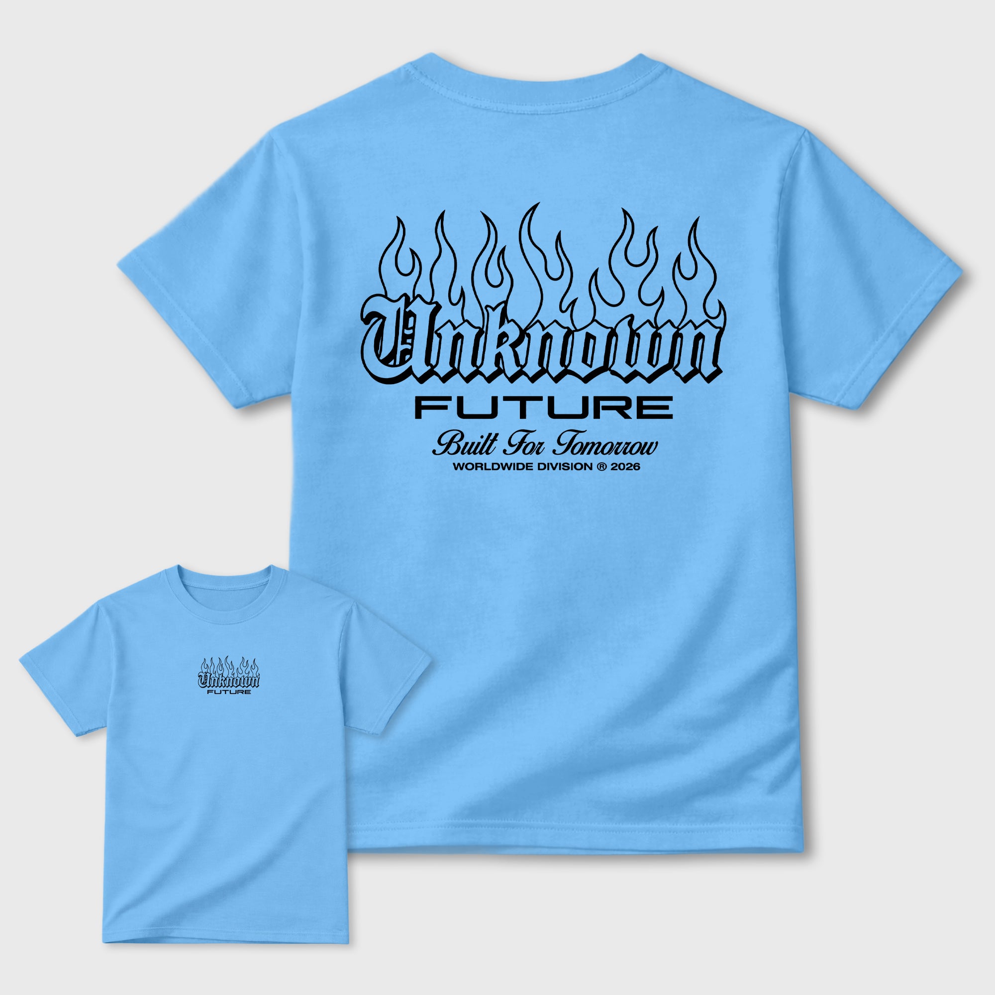 Unknown Future Graphic T-Shirt sneaker match tee designed for the 5s Black Carolina, featuring coordinated color options for a perfect streetwear match. Carolina Blue shirt.