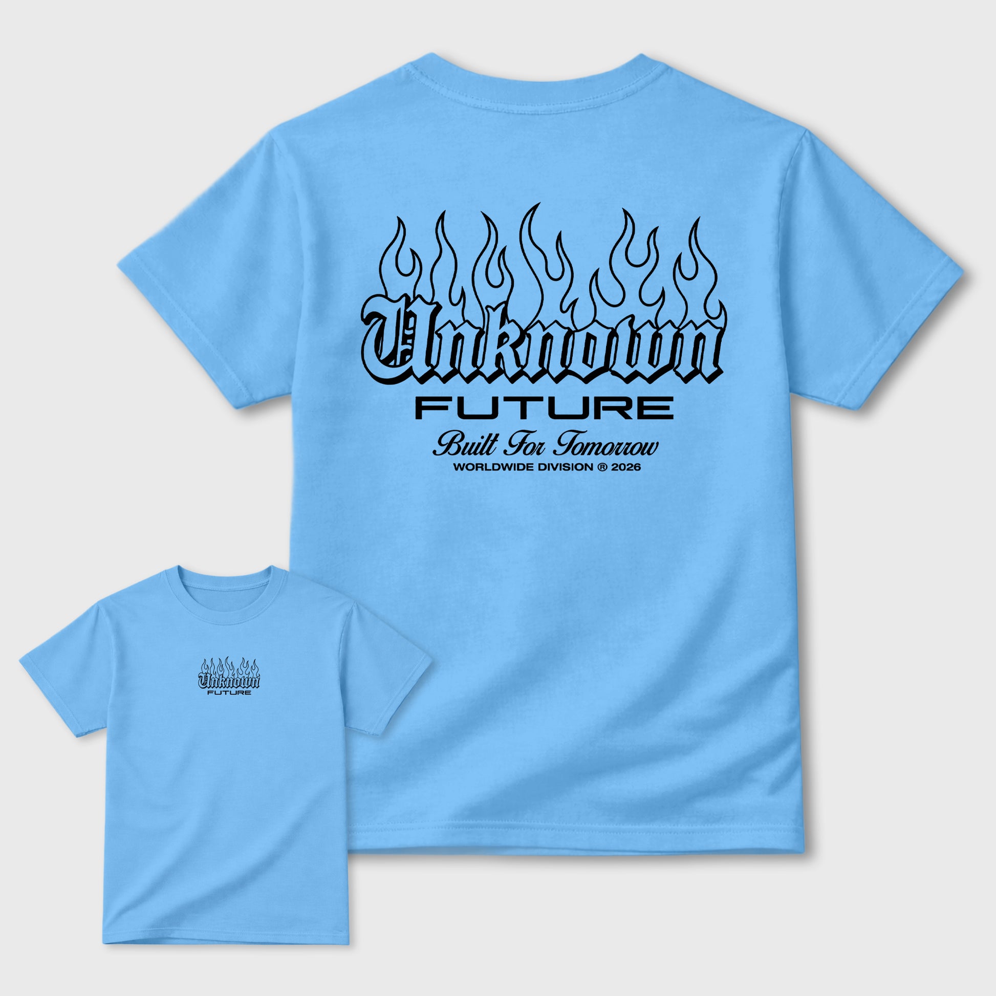 Unknown Future Graphic T-Shirt sneaker match tee designed for the 5s Black Carolina, featuring coordinated color options for a perfect streetwear match. Carolina Blue shirt.