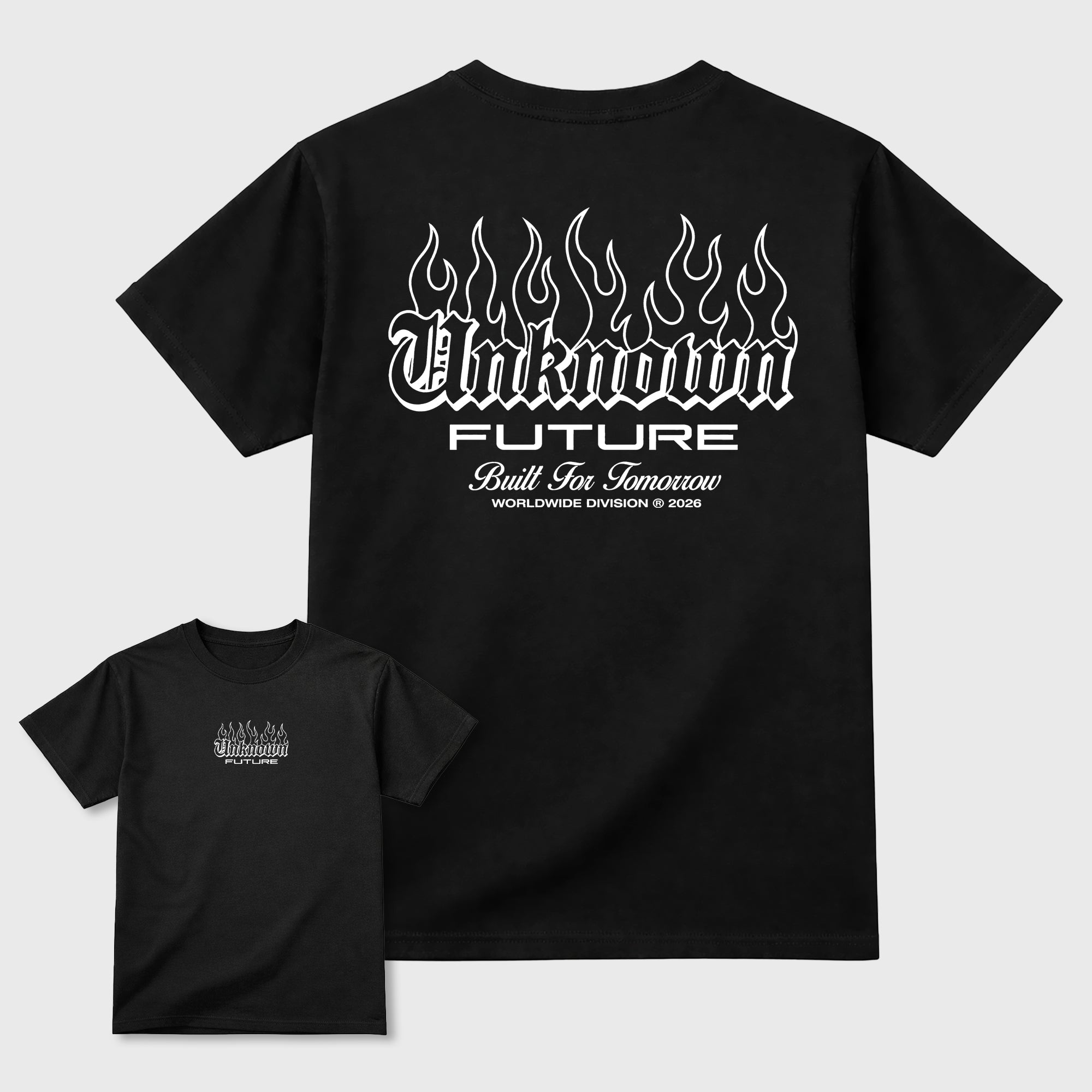 Unknown Future Graphic T-Shirt featuring original streetwear artwork designed to match the Air Jordan 8 Chrome. Black Graphic T-Shirt.