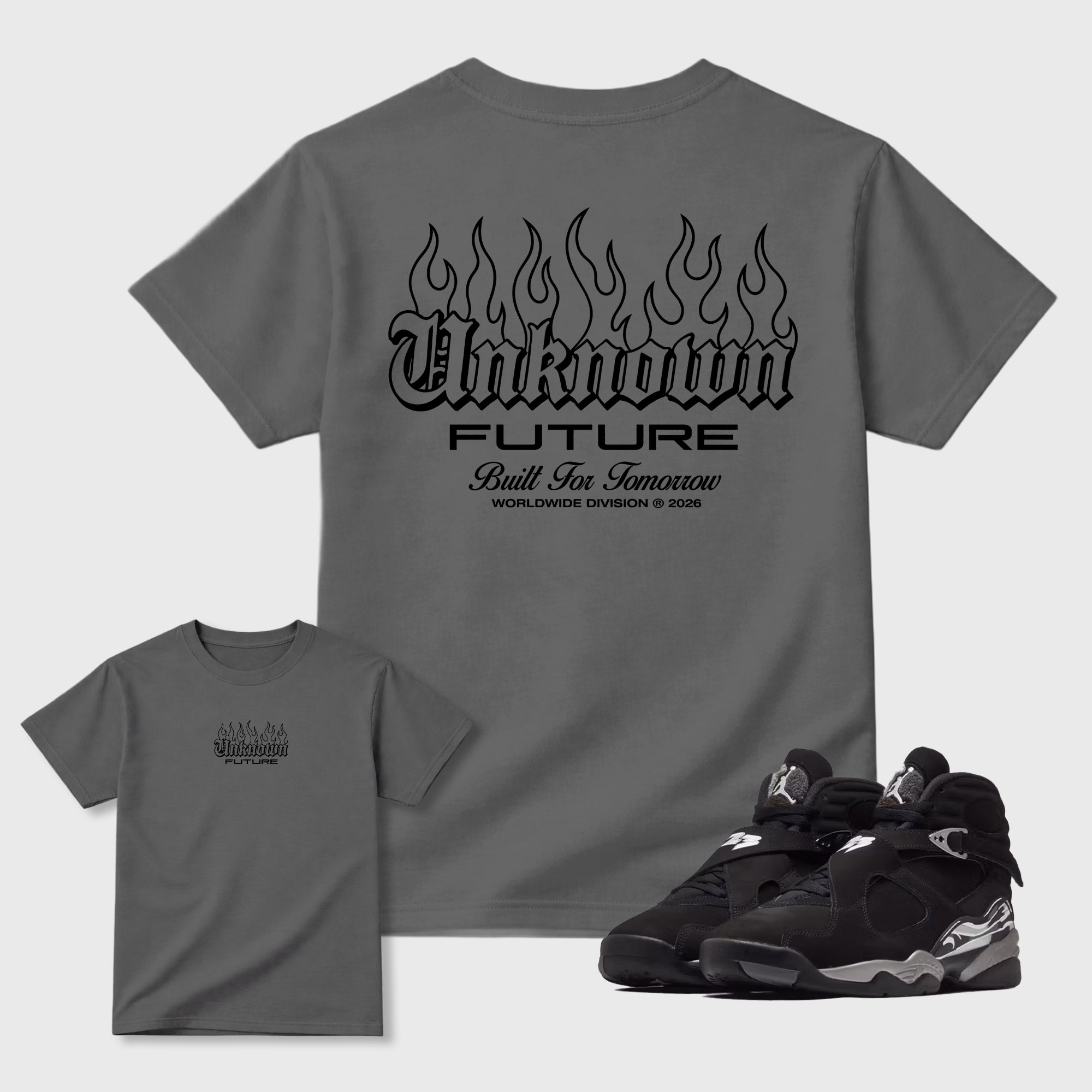 Unknown Future Graphic T-Shirt featuring original streetwear artwork designed to match the . Cool Grey Graphic T-Shirt.