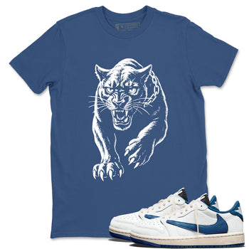Sneaker match tees – Sneaker Tees To Match Air Jordan 1 x Travis Scott x Fragment Shoes – Unleashed Black Cat Tee Denim Blue 1
