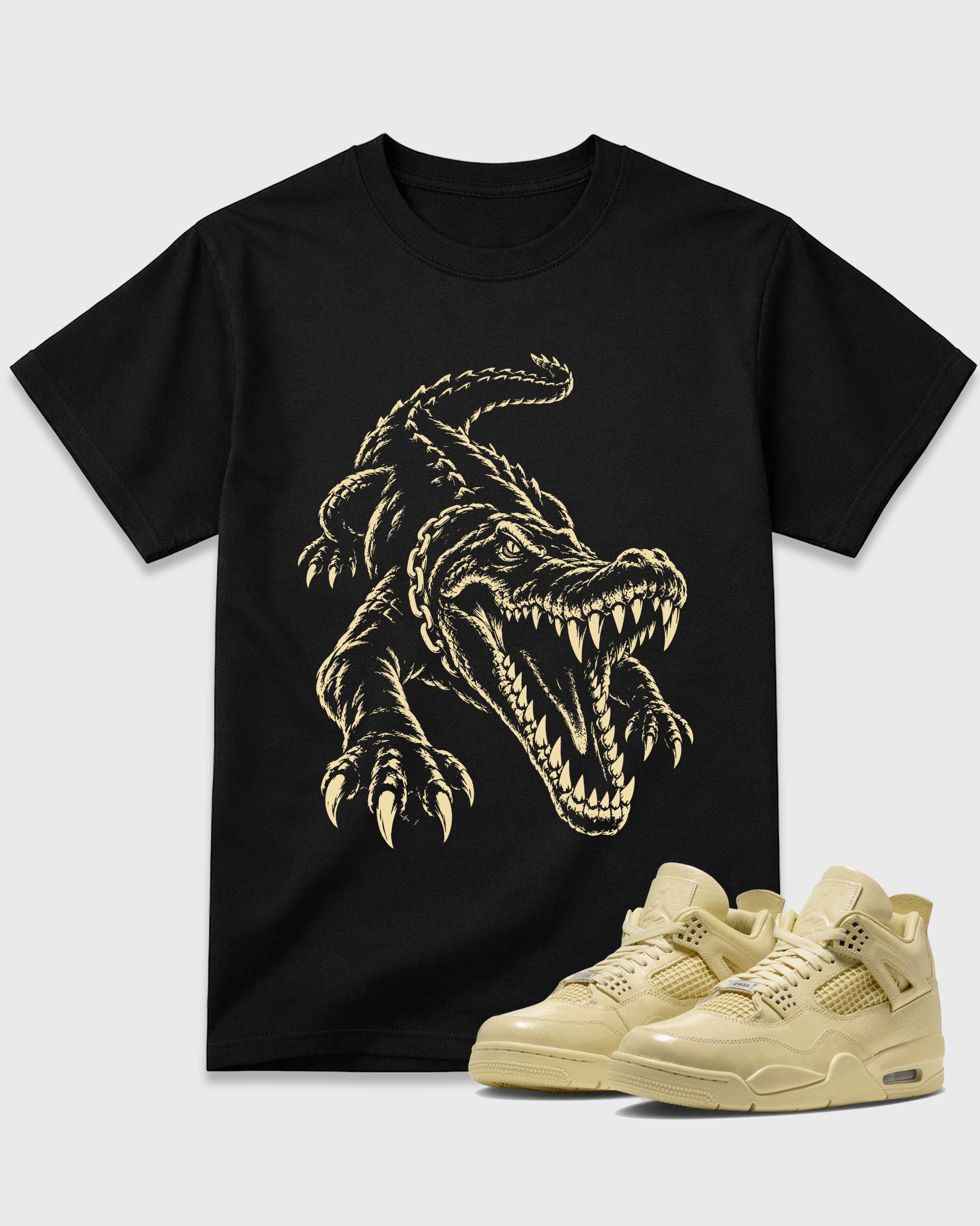 Unleashed Predator Graphic T-Shirt featuring original streetwear artwork designed to match the Air Jordan 4 X J Balvin 'Amazonas'. Black 1 Graphic T-Shirt.