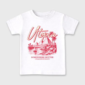 Utopia affordable baby and kids t-shirt designed to match the Jordan 1 Low x Travis Scott Tropical Pink, featuring coordinated White 2 options for the perfect little sneakerhead streetwear look.