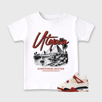 Utopia affordable baby and kids t-shirt designed to match the Air Jordan 4 Brick After Brick, featuring coordinated White 1 options for the perfect little sneakerhead streetwear look.