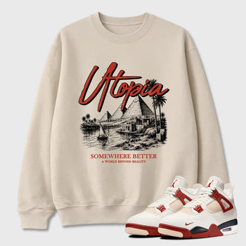 Utopia Graphic T-Shirt sneaker match tee designed for the Air Jordan 4 Brick After Brick, featuring coordinated color options for a perfect streetwear match. Natural 1 shirt.