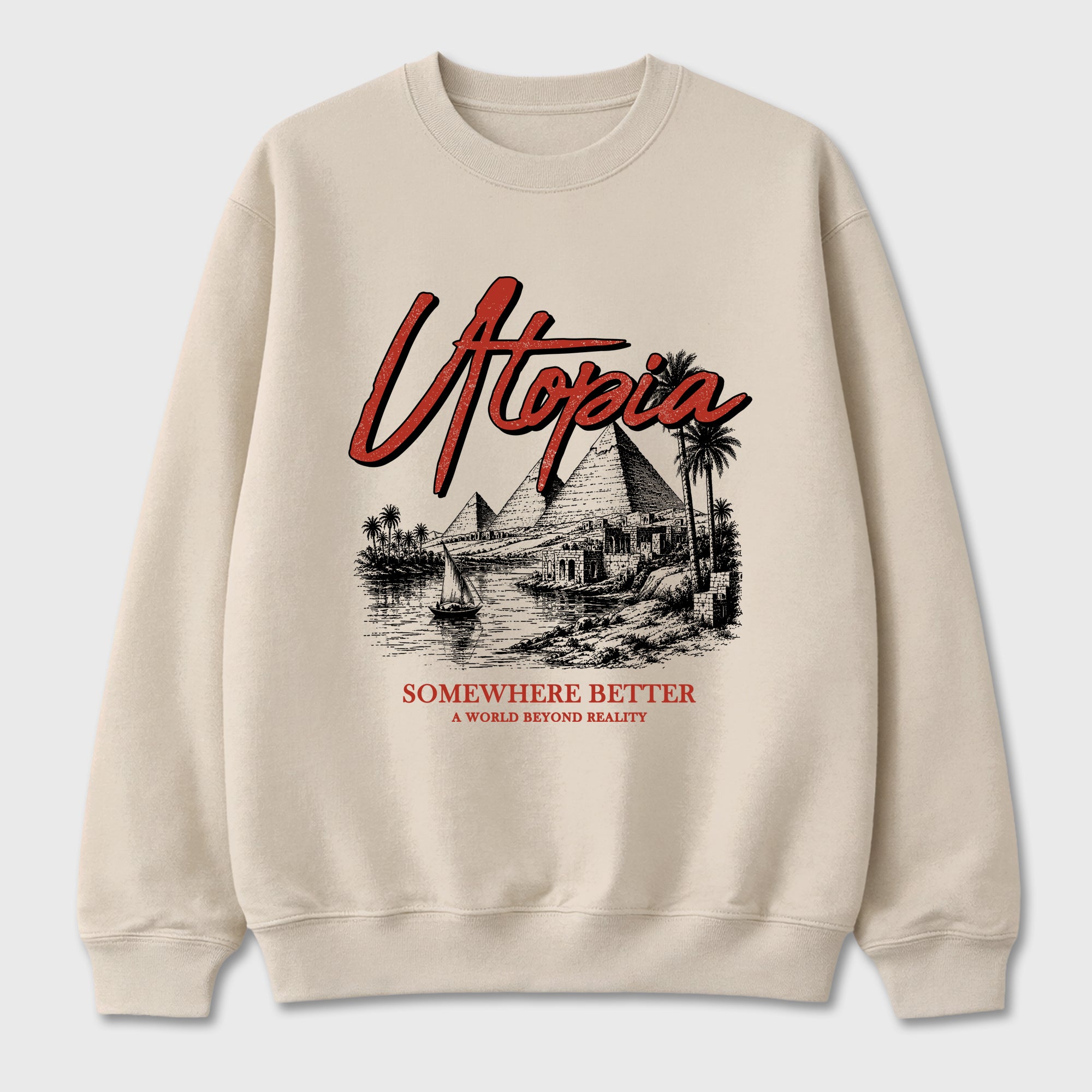 Utopia Graphic T-Shirt sneaker match tee designed for the Air Jordan 4 Brick After Brick, featuring coordinated color options for a perfect streetwear match. Natural 2 shirt.