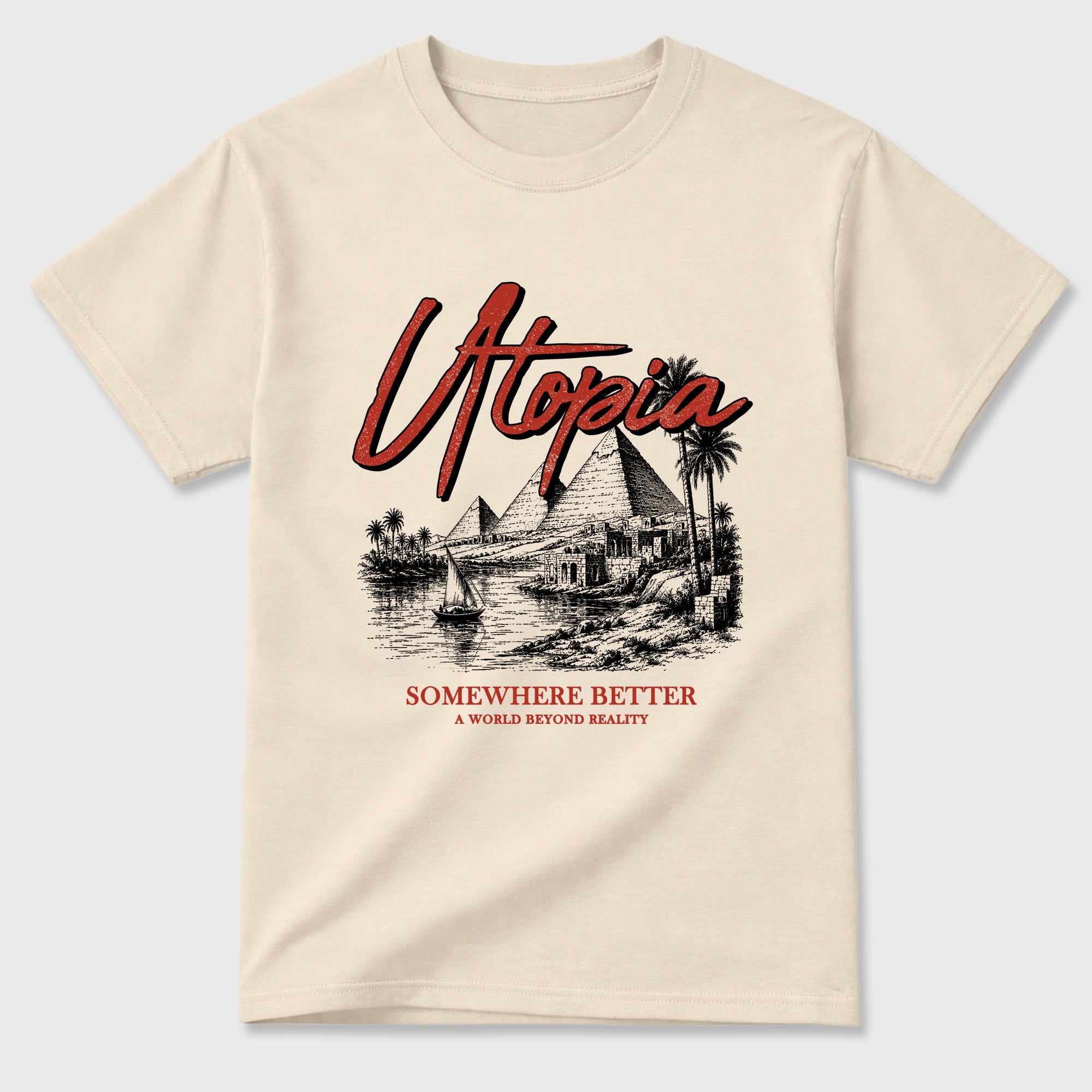 Utopia Graphic T-Shirt sneaker match tee designed for the Air Jordan 4 Brick After Brick, featuring coordinated color options for a perfect streetwear match. Natural 2 shirt.
