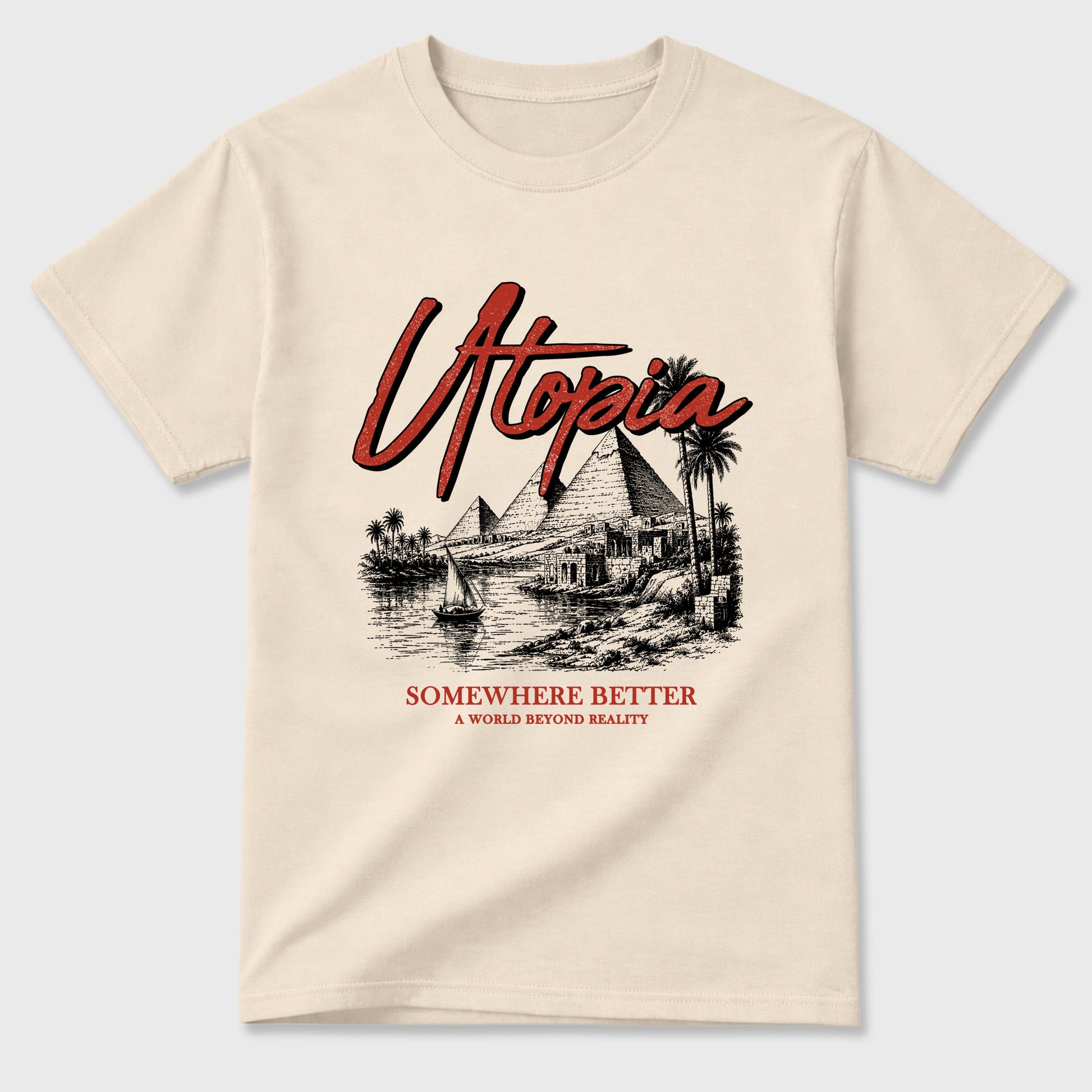 Utopia Graphic T-Shirt sneaker match tee designed for the Air Jordan 4 Brick After Brick, featuring coordinated color options for a perfect streetwear match. Natural 2 shirt.