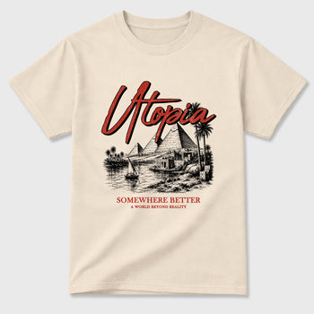 Utopia Graphic T-Shirt sneaker match tee designed for the Air Jordan 4 Brick After Brick, featuring coordinated color options for a perfect streetwear match. Natural 2 shirt.