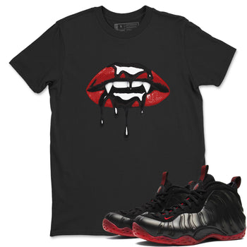 Sneaker match tees – Sneaker Threads To Match Air Foamposite Cough Drop Shoes, Air Foamposite One Black and Varsity Red – Vampire Lips Tee Black 1