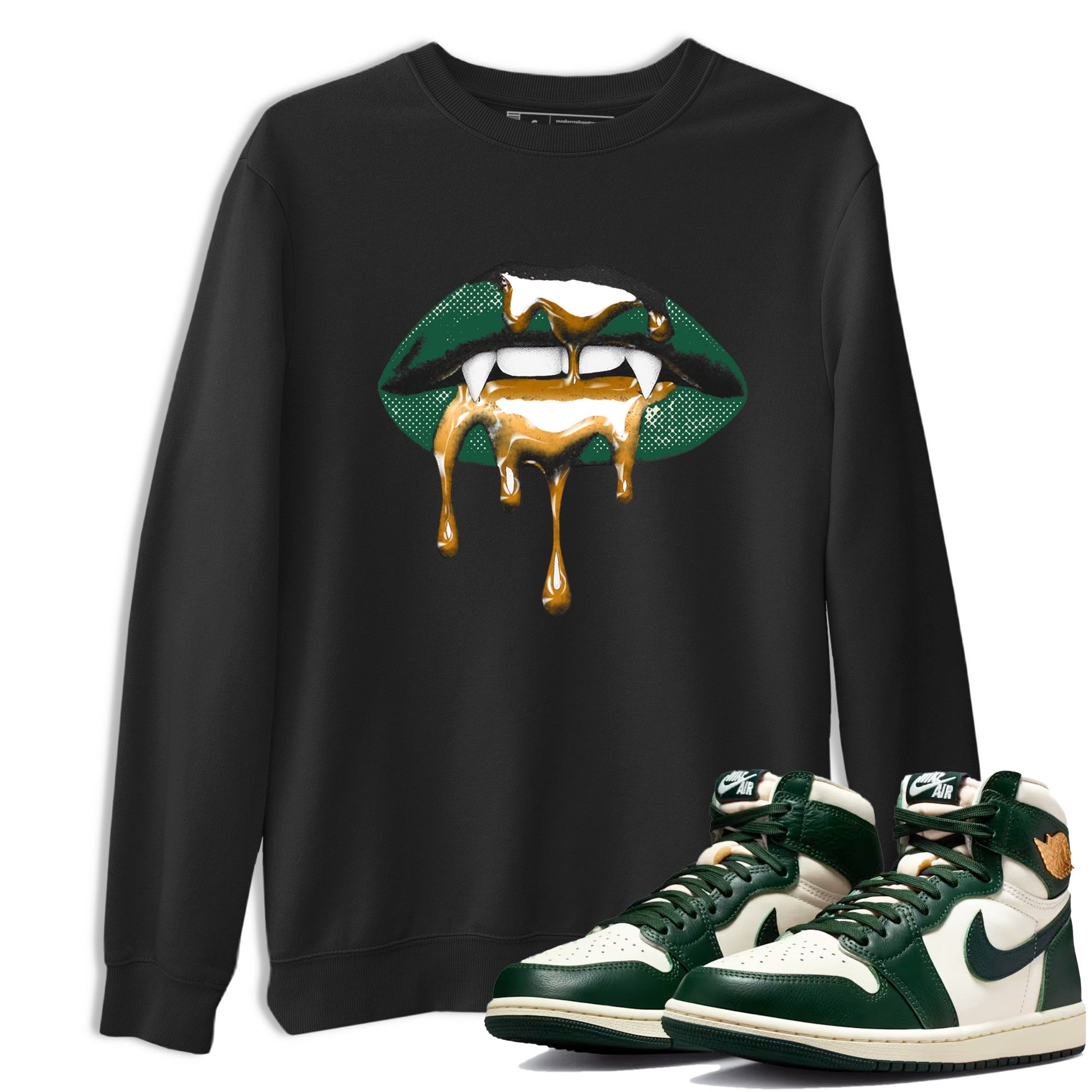 Sneaker Threads – Sneaker Tees To Match Air Jordan 1 Pro Green – Vampire Lips Graphic Tee Black 1. Perfect for Jordan releases 2025 colorways.