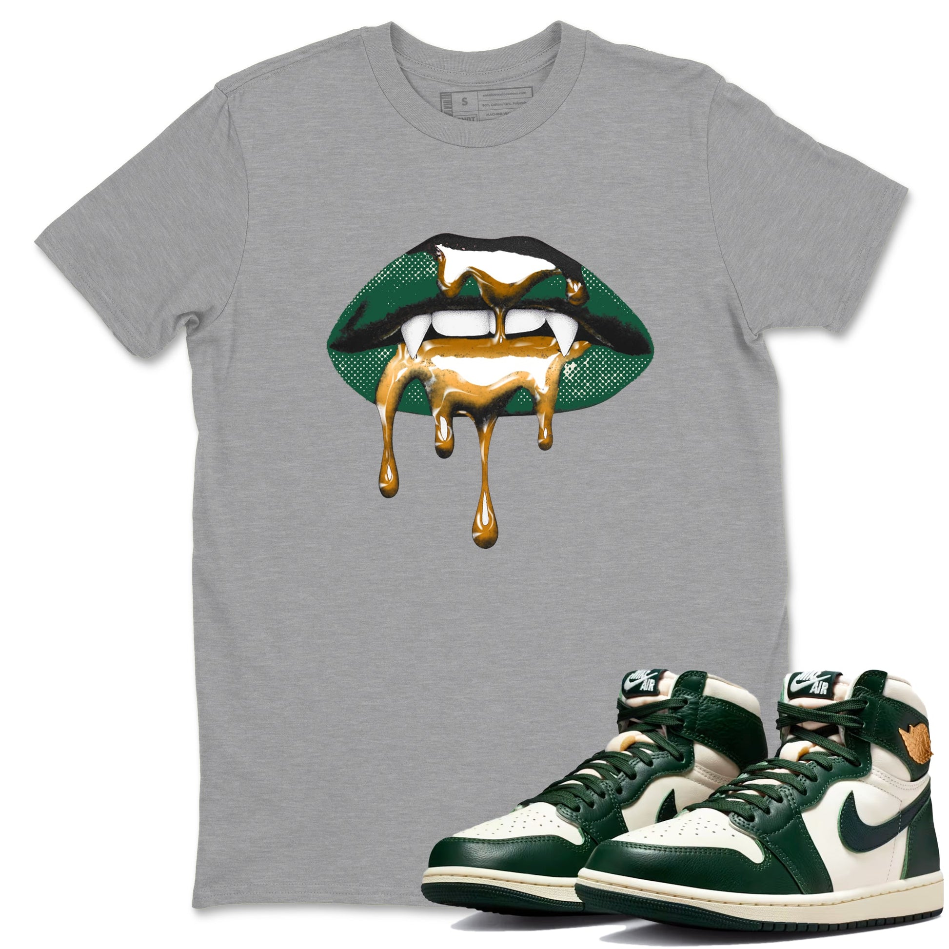 Sneaker Threads – Sneaker Tees To Match Air Jordan 1 Pro Green – Vampire Lips Graphic Tee Heather Grey 1. Perfect for Jordan releases 2025 colorways.