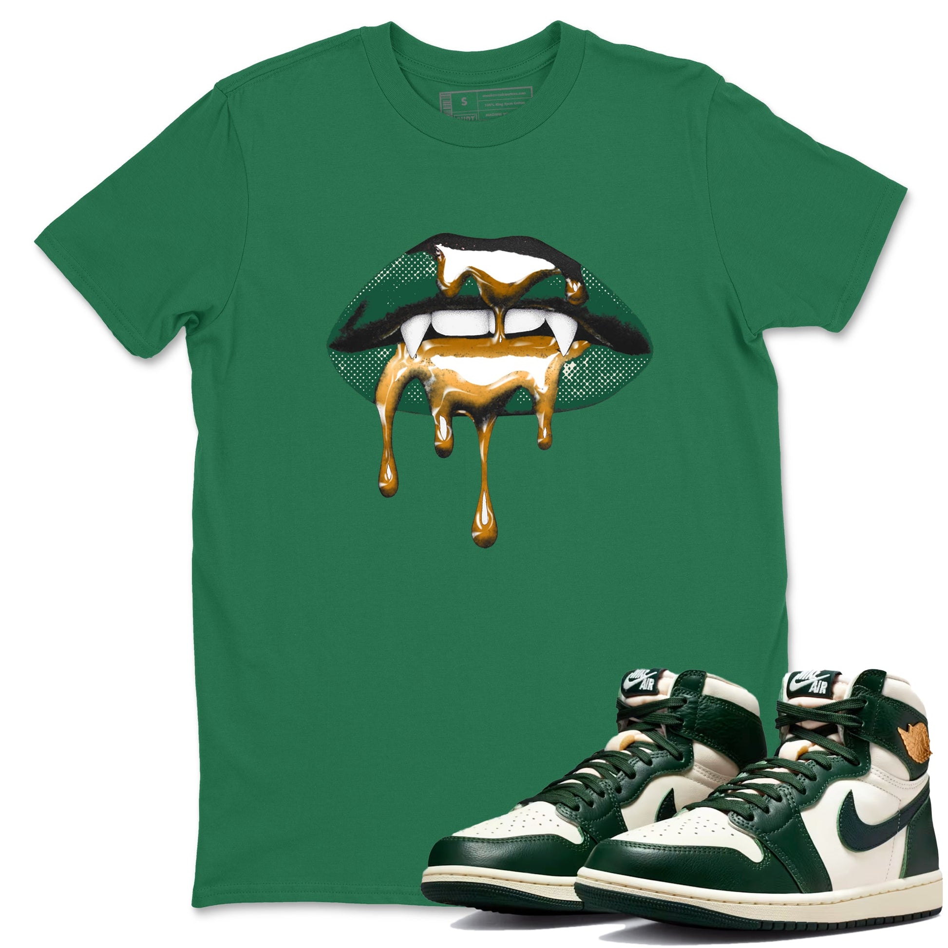 Sneaker Threads – Sneaker Tees To Match Air Jordan 1 Pro Green – Vampire Lips Graphic Tee Kelly Green 1. Perfect for Jordan releases 2025 colorways.