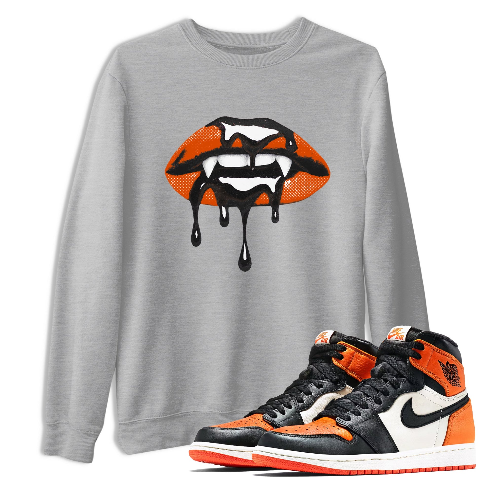 Sneaker match tees – Sneaker Threads To Match Air Jordan 1 Shattered Backboard Shoes – Vampire Lips Tee Heather Grey 1