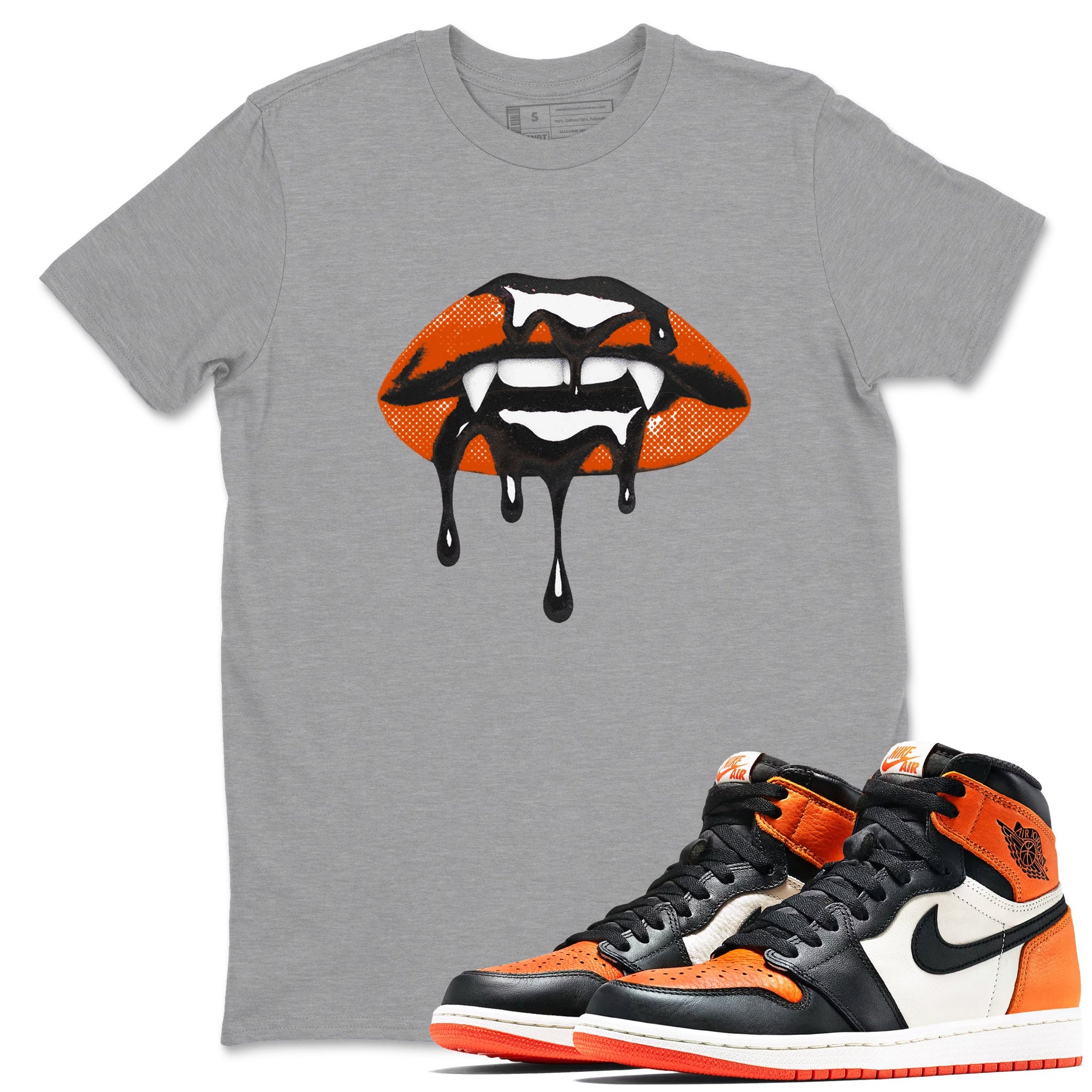 Sneaker match tees – Sneaker Threads To Match Air Jordan 1 Shattered Backboard Shoes – Vampire Lips Tee Heather Grey 1