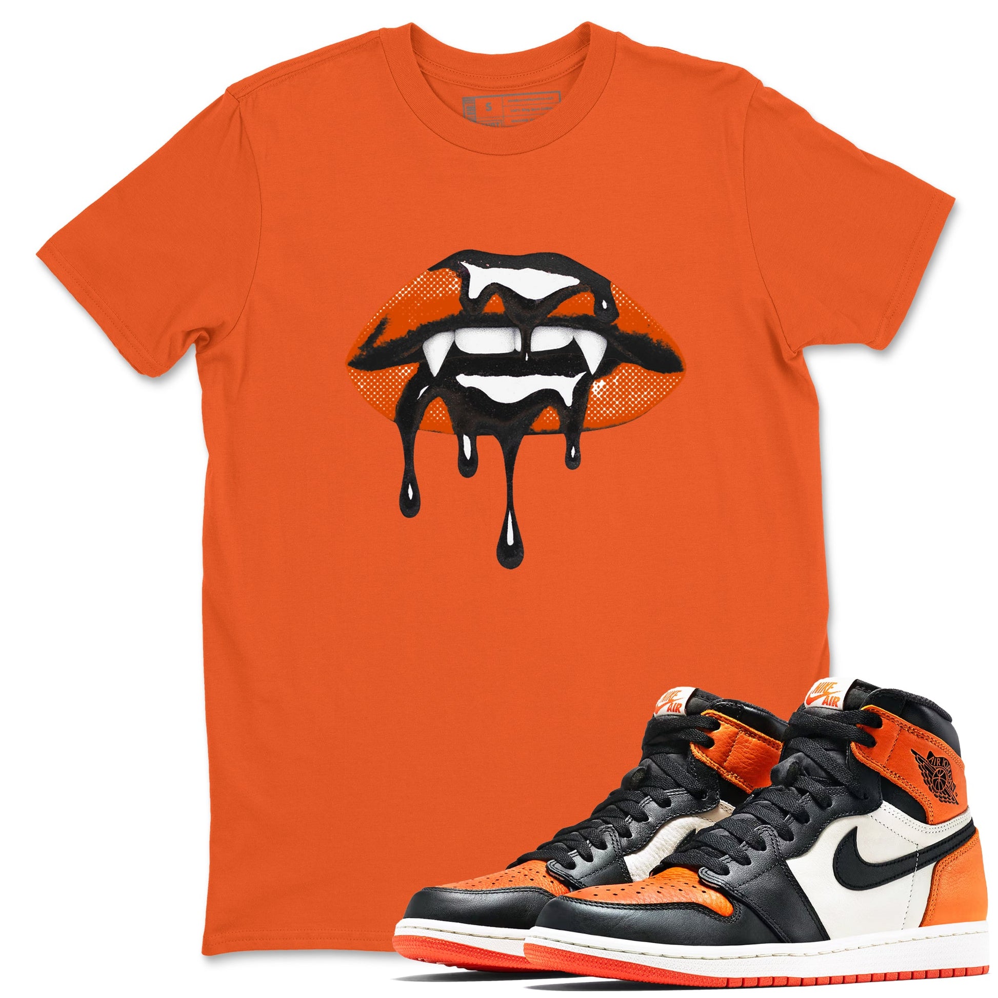 Sneaker match tees – Sneaker Threads To Match Air Jordan 1 Shattered Backboard Shoes – Vampire Lips Tee Orange 1