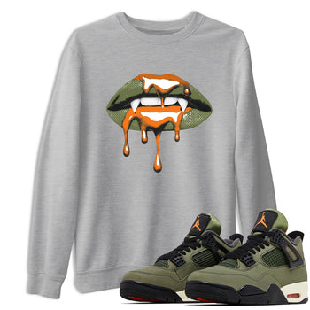 Sneaker match tees – Sneaker Threads To Match Air Jordan 4 OG Olive Shoes, Air Jordan 4 OG Olive – Vampire Lips Tee Heather Grey 1