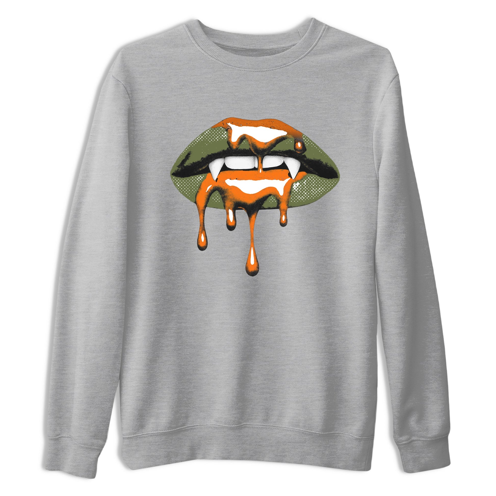 Sneaker match tees – Sneaker Threads To Match Air Jordan 4 OG Olive Shoes, Air Jordan 4 OG Olive – Vampire Lips Tee Heather Grey 2