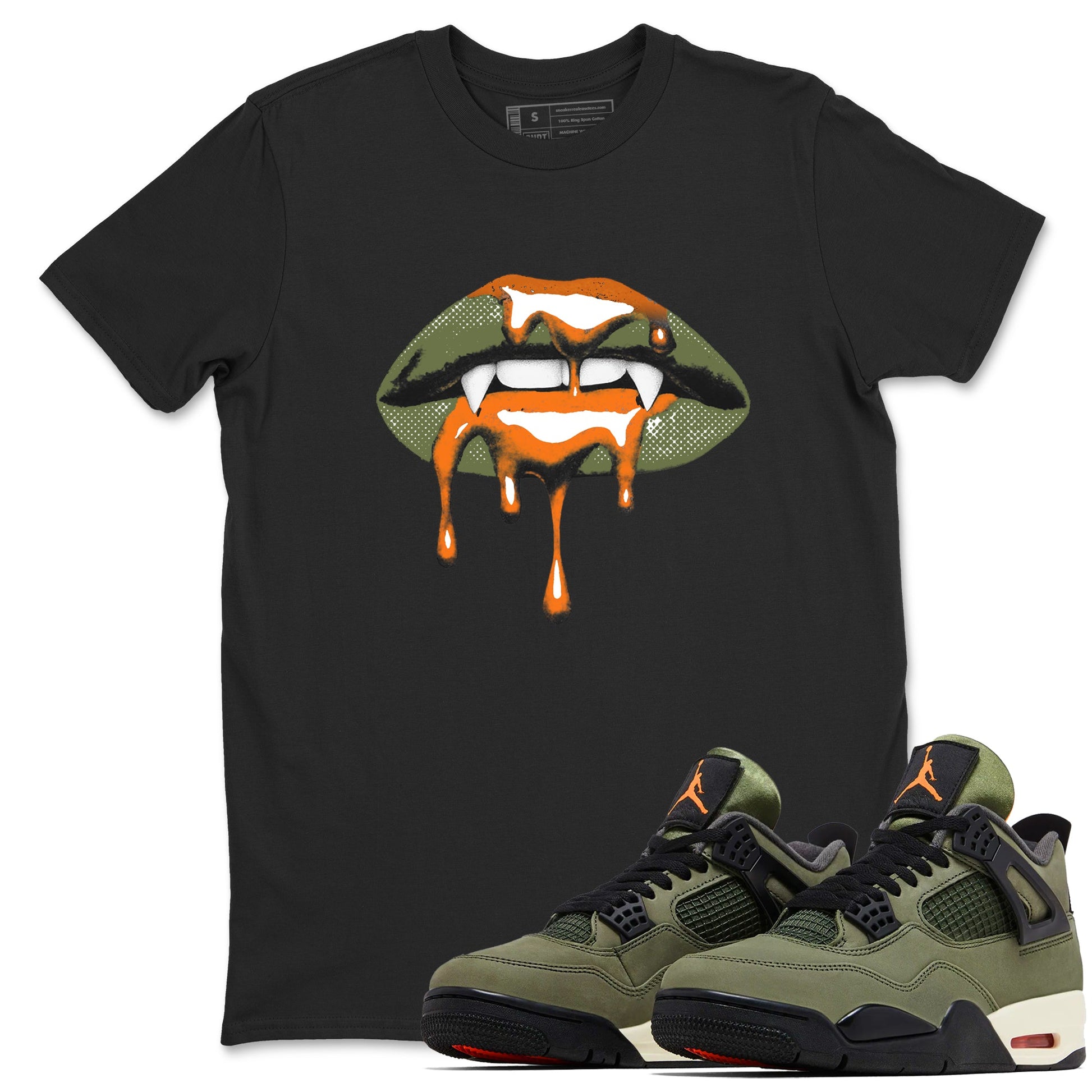 Sneaker match tees – Sneaker Threads To Match Air Jordan 4 OG Olive Shoes, Air Jordan 4 OG Olive – Vampire Lips Tee Black 1