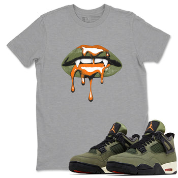 Sneaker match tees – Sneaker Threads To Match Air Jordan 4 OG Olive Shoes, Air Jordan 4 OG Olive – Vampire Lips Tee Heather Grey 1