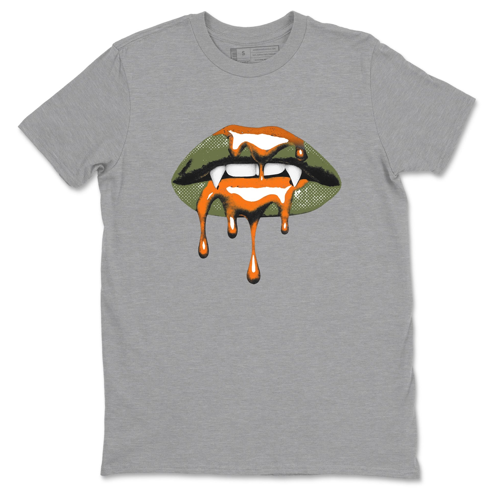 Sneaker match tees – Sneaker Threads To Match Air Jordan 4 OG Olive Shoes, Air Jordan 4 OG Olive – Vampire Lips Tee Heather Grey 2