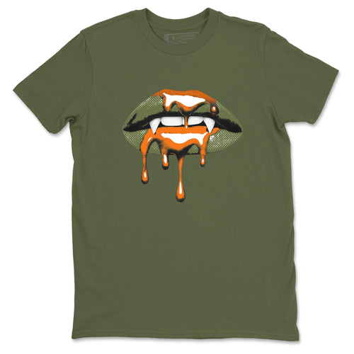 Sneaker match tees – Sneaker Threads To Match Air Jordan 4 OG Olive Shoes, Air Jordan 4 OG Olive – Vampire Lips Tee Military Green 2