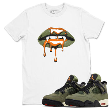 Sneaker match tees – Sneaker Threads To Match Air Jordan 4 OG Olive Shoes, Air Jordan 4 OG Olive – Vampire Lips Tee White 1