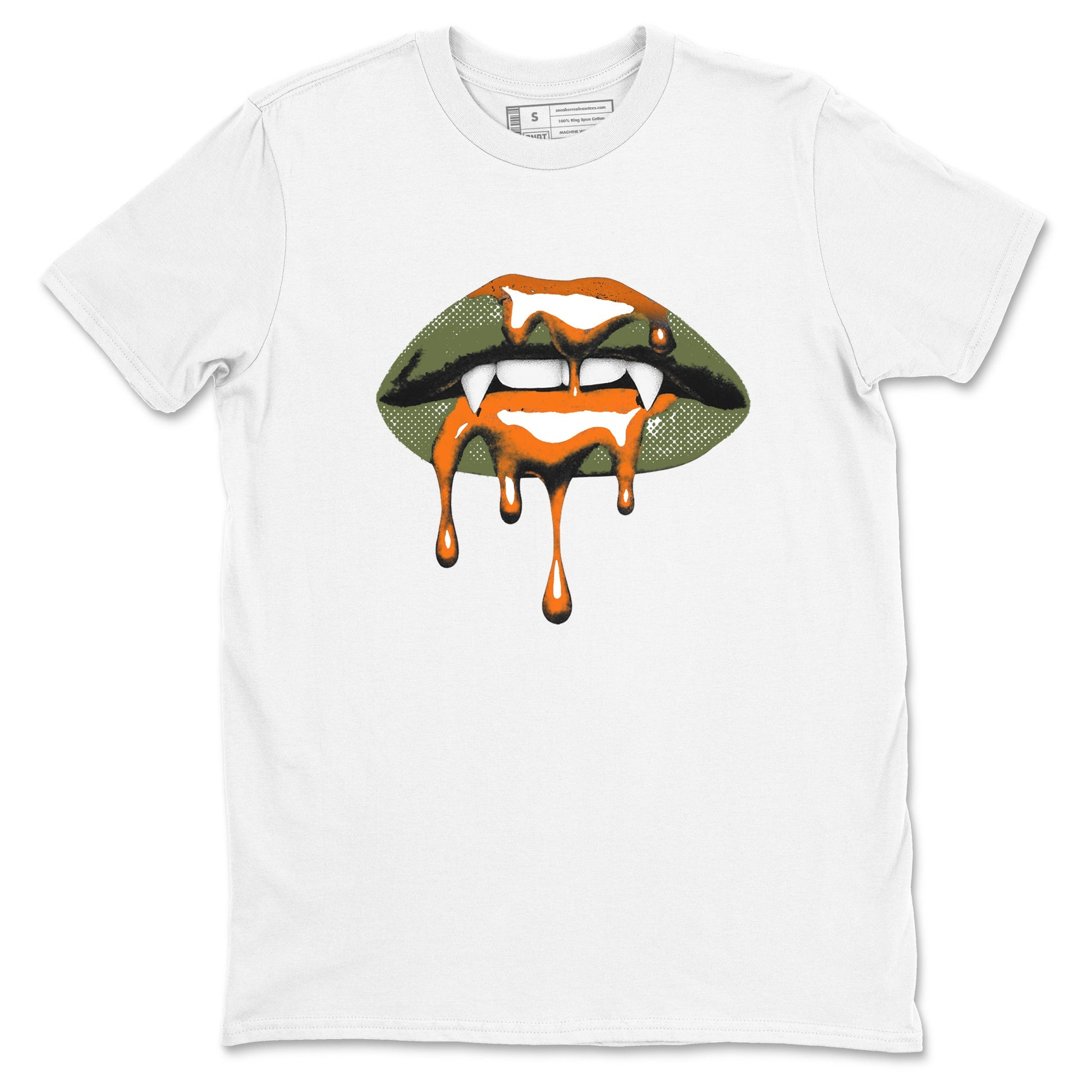 Sneaker match tees – Sneaker Threads To Match Air Jordan 4 OG Olive Shoes, Air Jordan 4 OG Olive – Vampire Lips Tee White 2