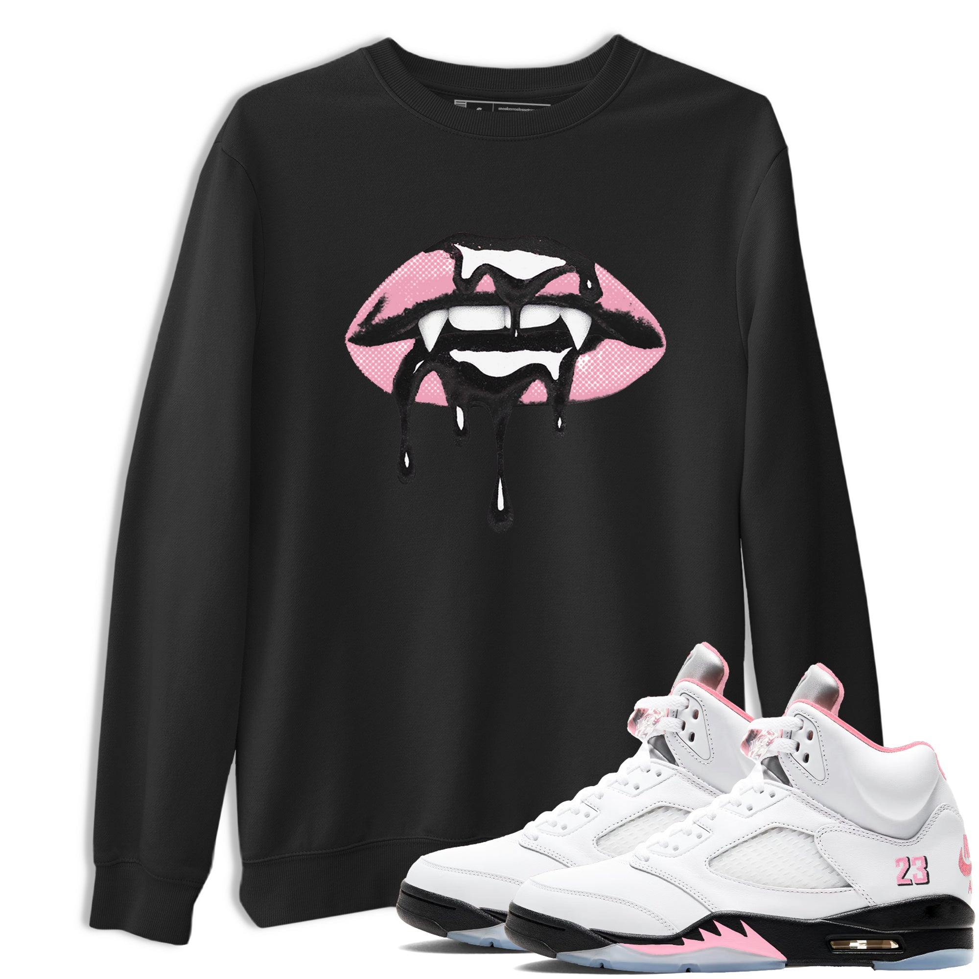 Sneaker match tees – Sneaker Tees To Match Air Jordan 5 Medium Soft Pink Shoes – Vampire Lips Tee Black 1
