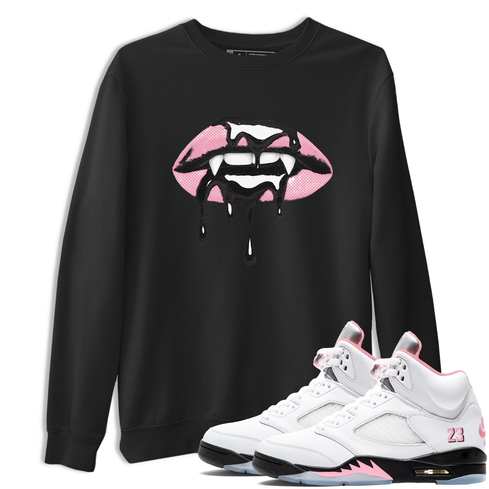 Sneaker match tees – Sneaker Tees To Match Air Jordan 5 Medium Soft Pink Shoes – Vampire Lips Tee Black 1