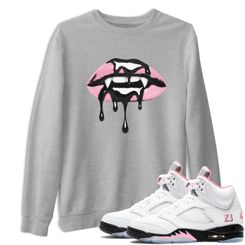 Sneaker match tees – Sneaker Tees To Match Air Jordan 5 Medium Soft Pink Shoes – Vampire Lips Tee Heather Grey 1
